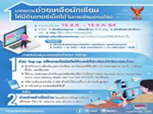 มาตรการช่วยเหลือนักเรียนให้มีอินเทอร์เน็ตใช้ในการเรียนออนไลน์ โดย สำนักงาน กสทช.